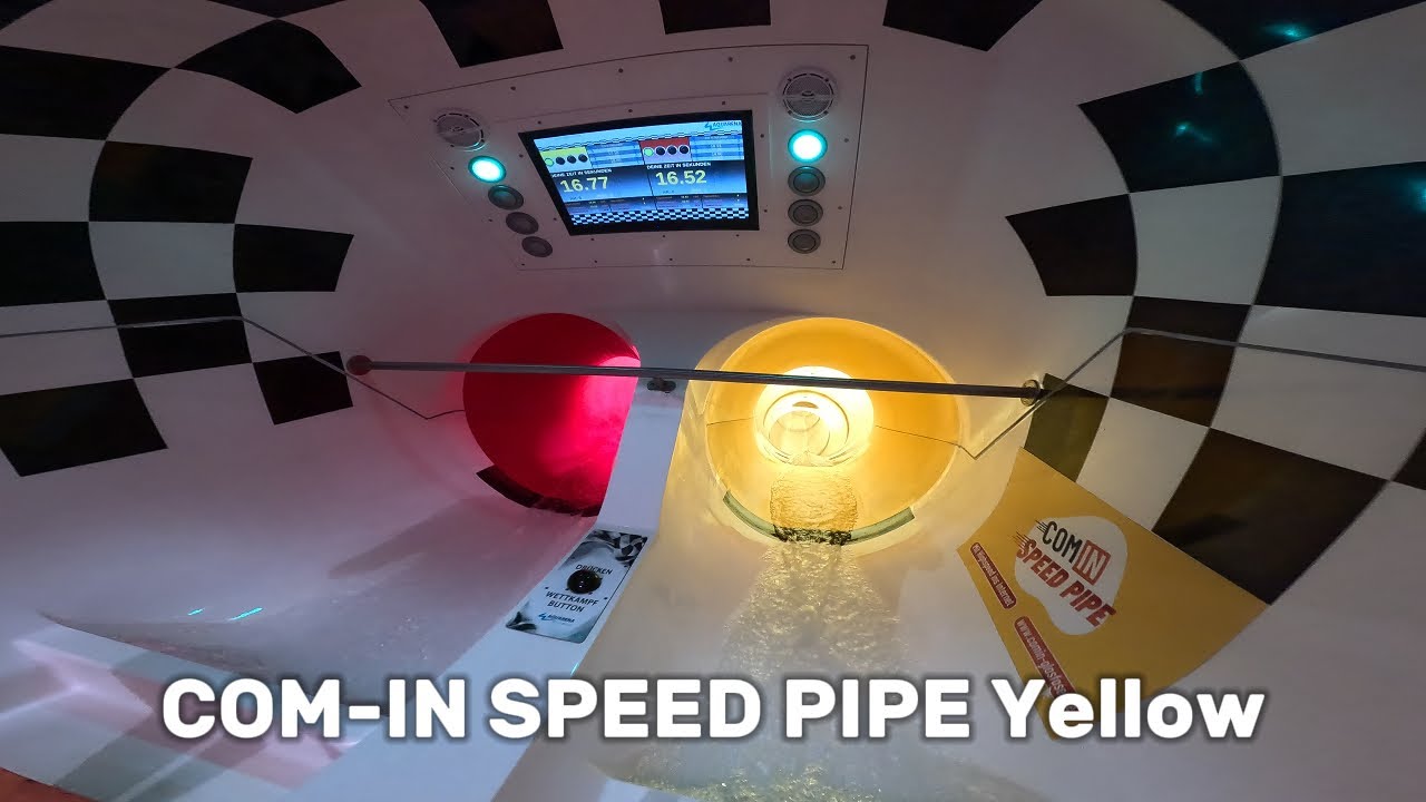 COM-IN SPEED PIPE Yellow Water Slide in Water Park Donautherme Ingolstadt Germany, POV 4k