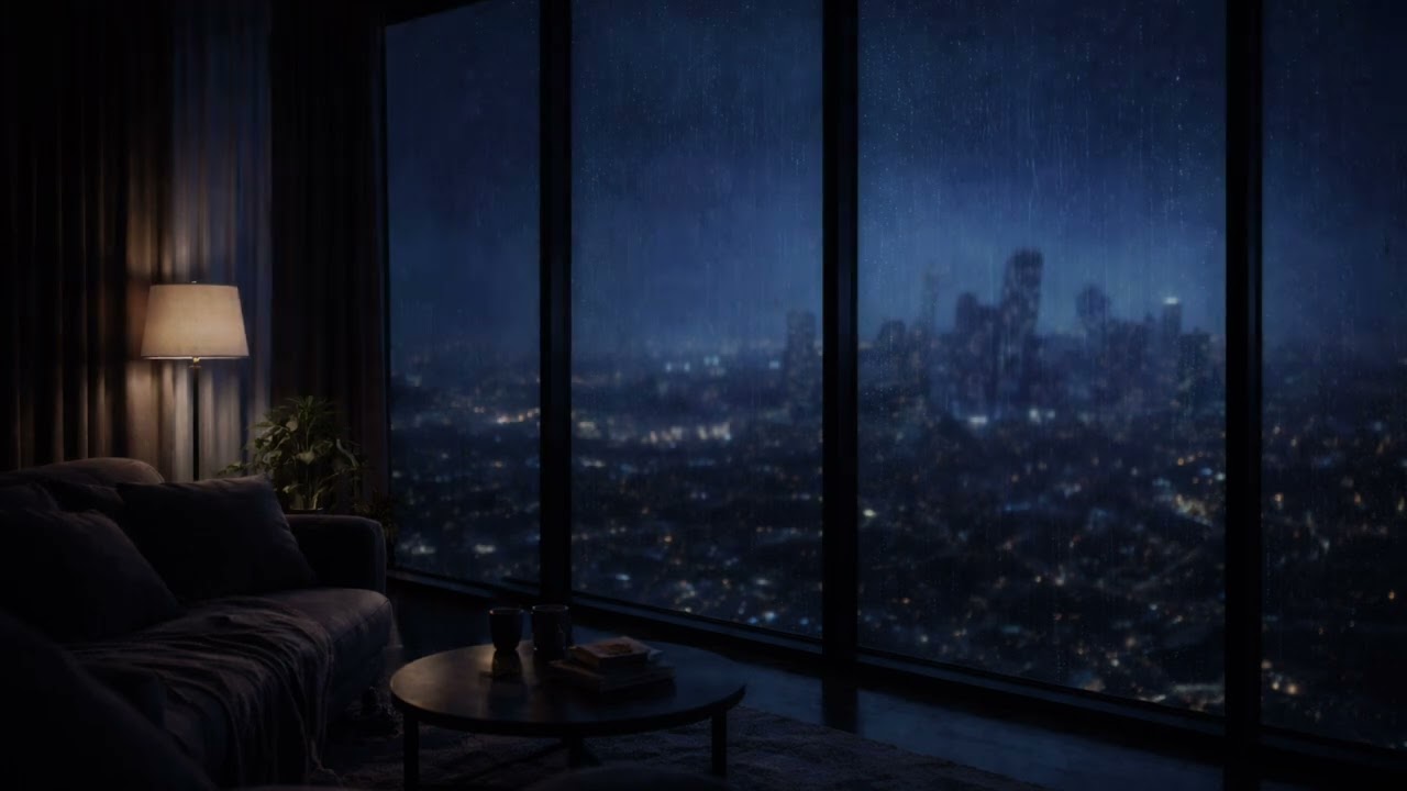 Rainy Penthouse Night | Calm Thunder Ambience for Sleep