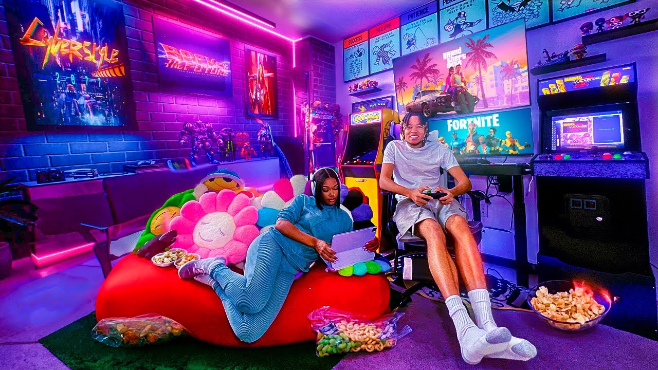 SURVIVING 24 HOURS IN OUR GAME ROOM!