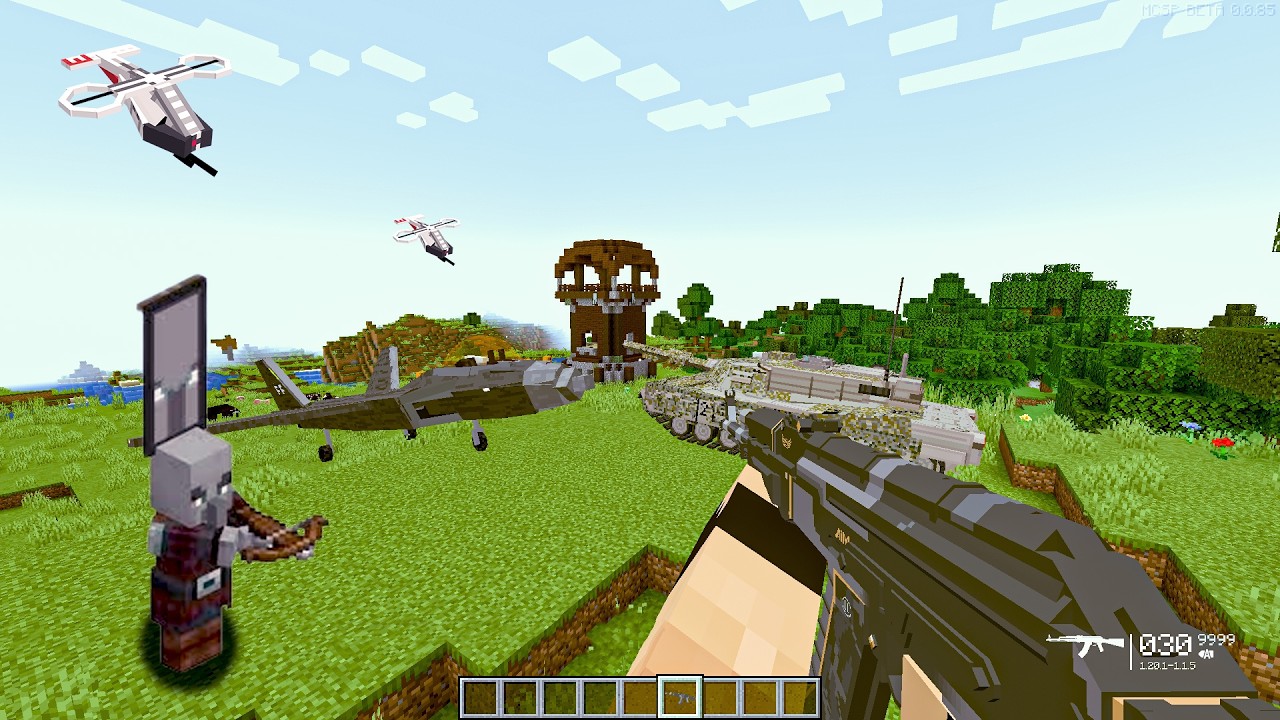 Destroy a  Pillager Outpost with Modern Guns and Weapons in Minecraft!💣🔫