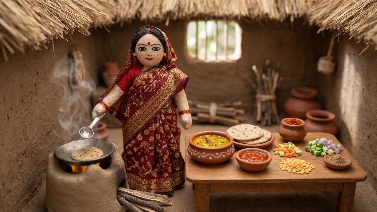Miniature Doll Village Cooking ASMR | Tiny Kitchen Dal Curry Story 🏡🍲