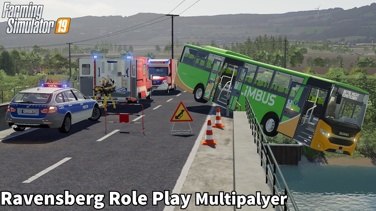 Operational Bus almost fell from a Bridge, Public Service│Ravensberg│Multiplayers Role Play│FS 19
