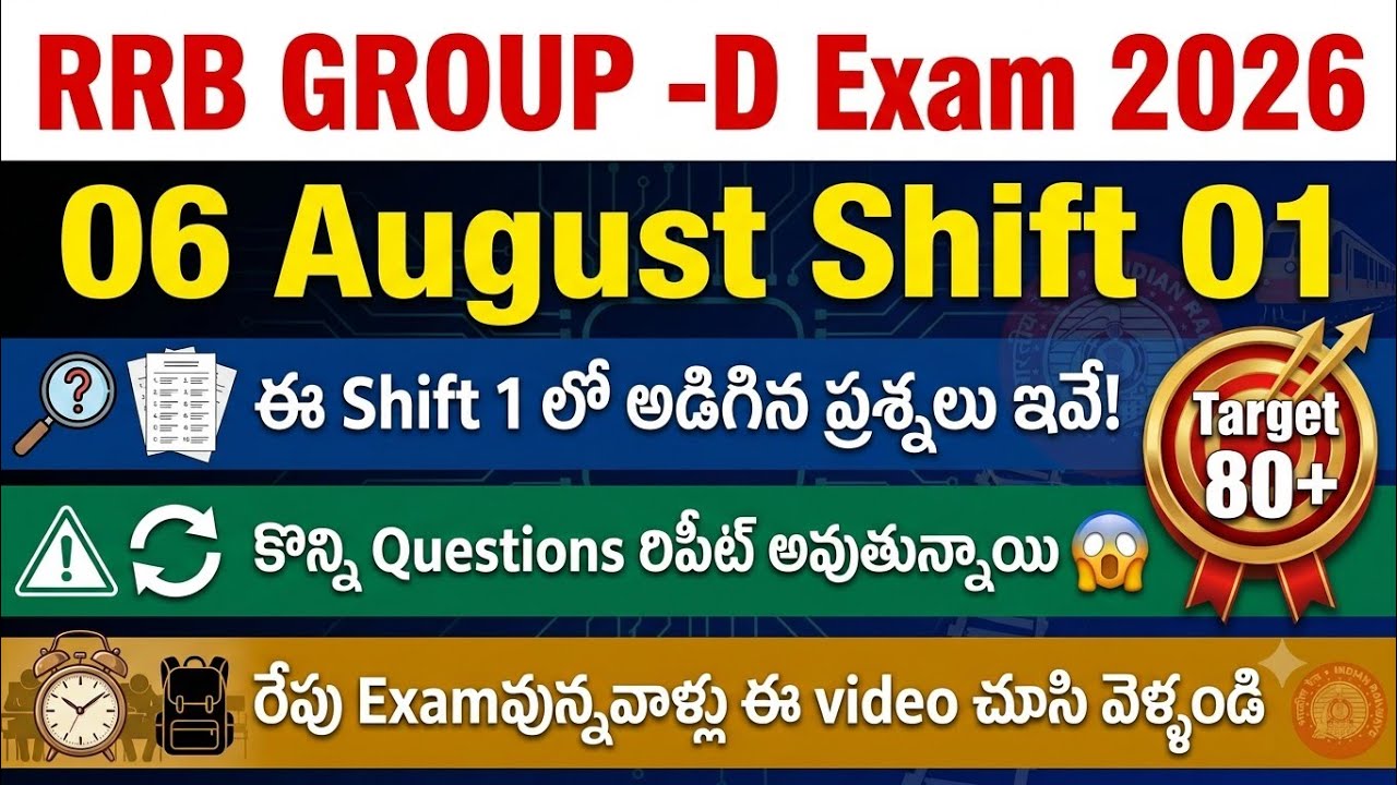 🚨 RRB Group D 2026: August 06 Shift 1 Analysis | Questions are repeating, be careful Target 80+