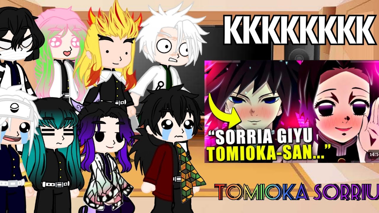 Hashiras react O DIA QUE OS HASHIRAS TENTARAM FAZER O TOMIOKA SORRIR❤️😂