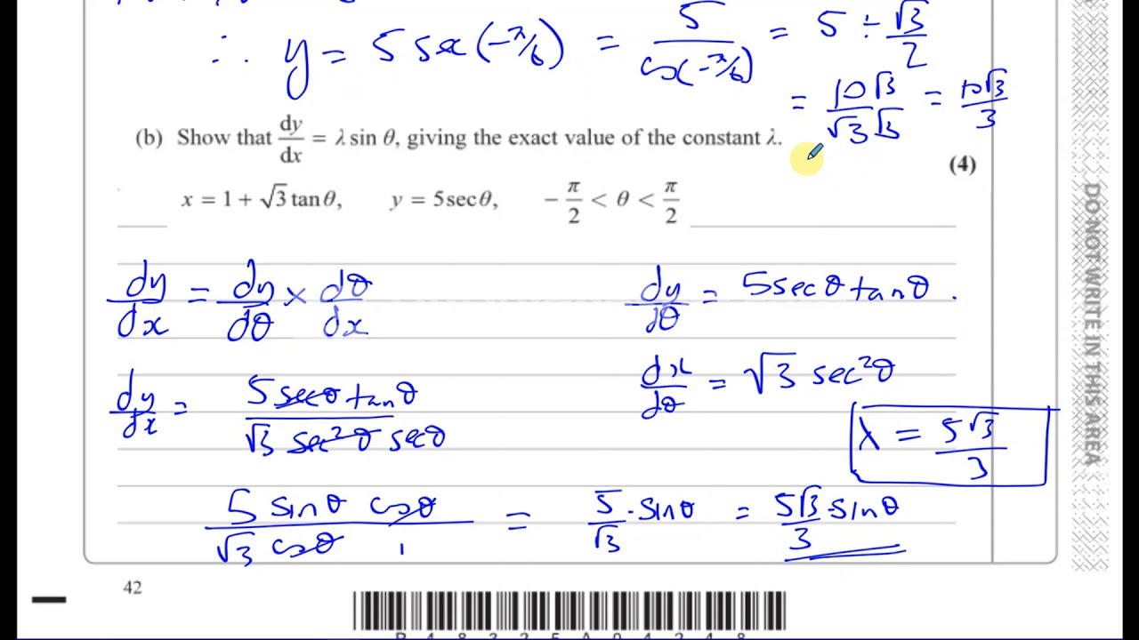 EDEXCEL C34 JAN 2017 IAL Q13  Parametric Equations & Trig Identities