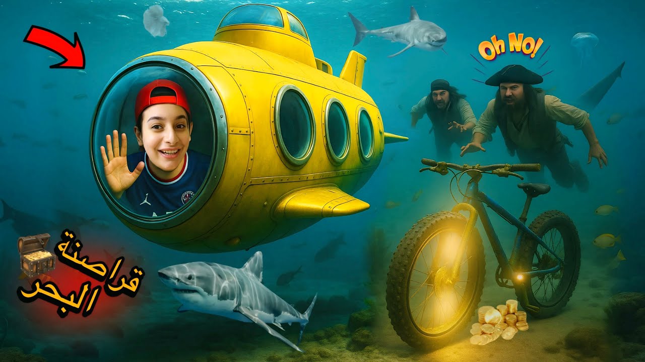 لما اخوك الصغير👶ينزل رحلة استكشاف🛳️تحت المياه🌊ويطلع عجله ذهبيه🚲وقراصنه البحر تهجم عليه🏴‍☠️😱!|كارثه☠️