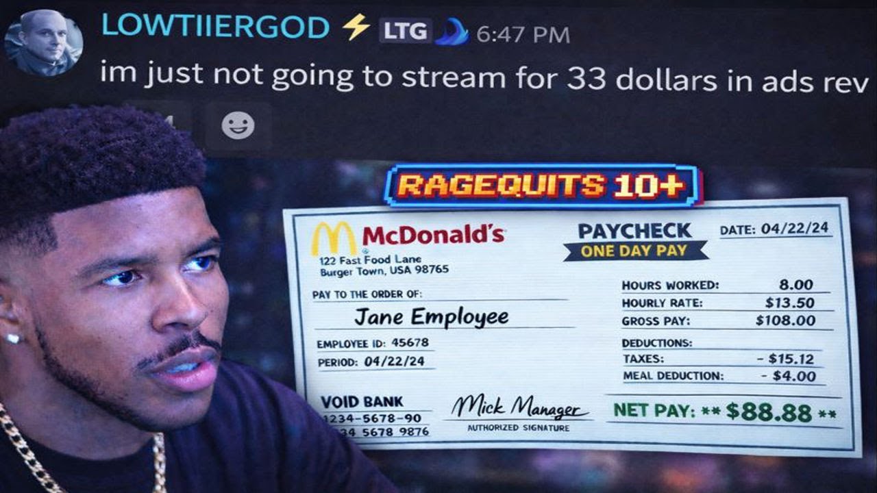 LowTierGod MADE 55$ LESS Than A MCDONALDS EMPLOYEE On Stream Last Night... I Wonder Why