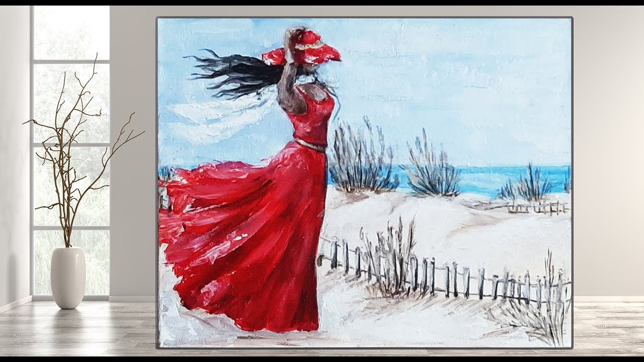 A girl on the beach /Step by Step Acrylic Painting Tutorial /MariArtHome