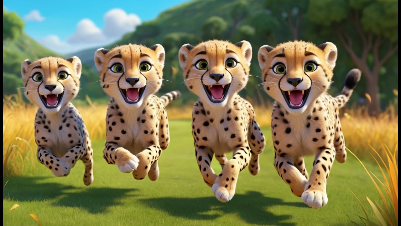 Cinco Pequeños Guepardos Corren Muy Rápido | Canciones Infantiles y Animales