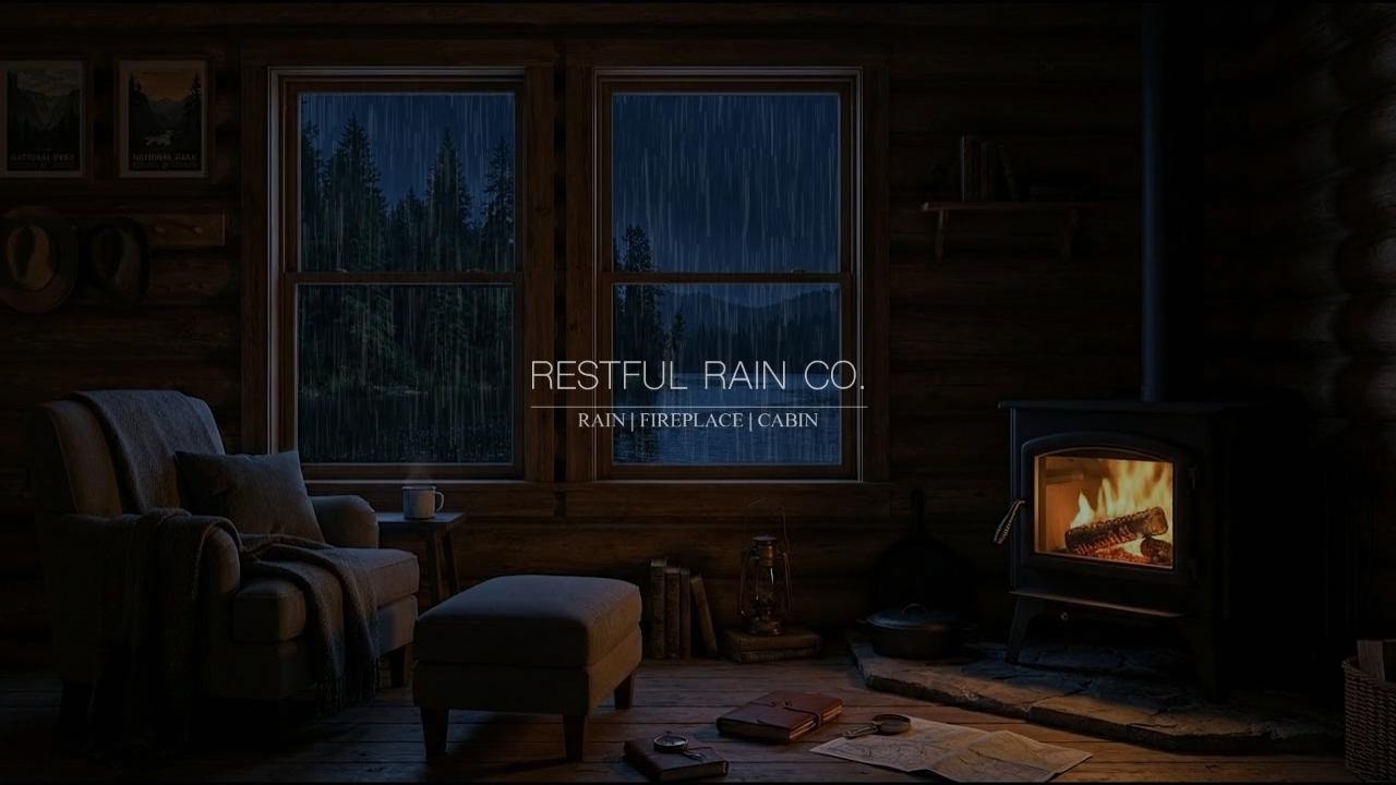 Fireplace & Rain Sounds in a Wooden Cabin | Calm Night Ambience for Insomnia