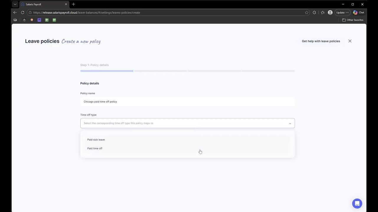 Create leave policy within Salaris Payroll