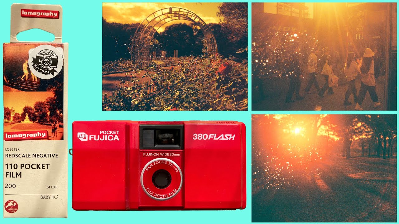 赤いミニカメラ ポケットフジカと赤いミニ写真 110ポケットフィルム レッドスケールネガ / POCKET FUJICA 380 FLASH RED / Lomography Redscale 110