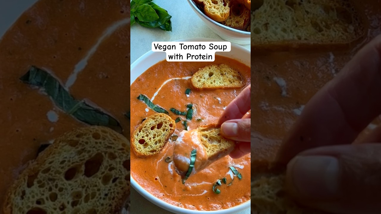 HOW TO MAKE CREAMY 🍅SOUP VEGAN WITH PROTEIN? Blend beans! Good for your &hearts;️, gut, & health! Tomato🥰