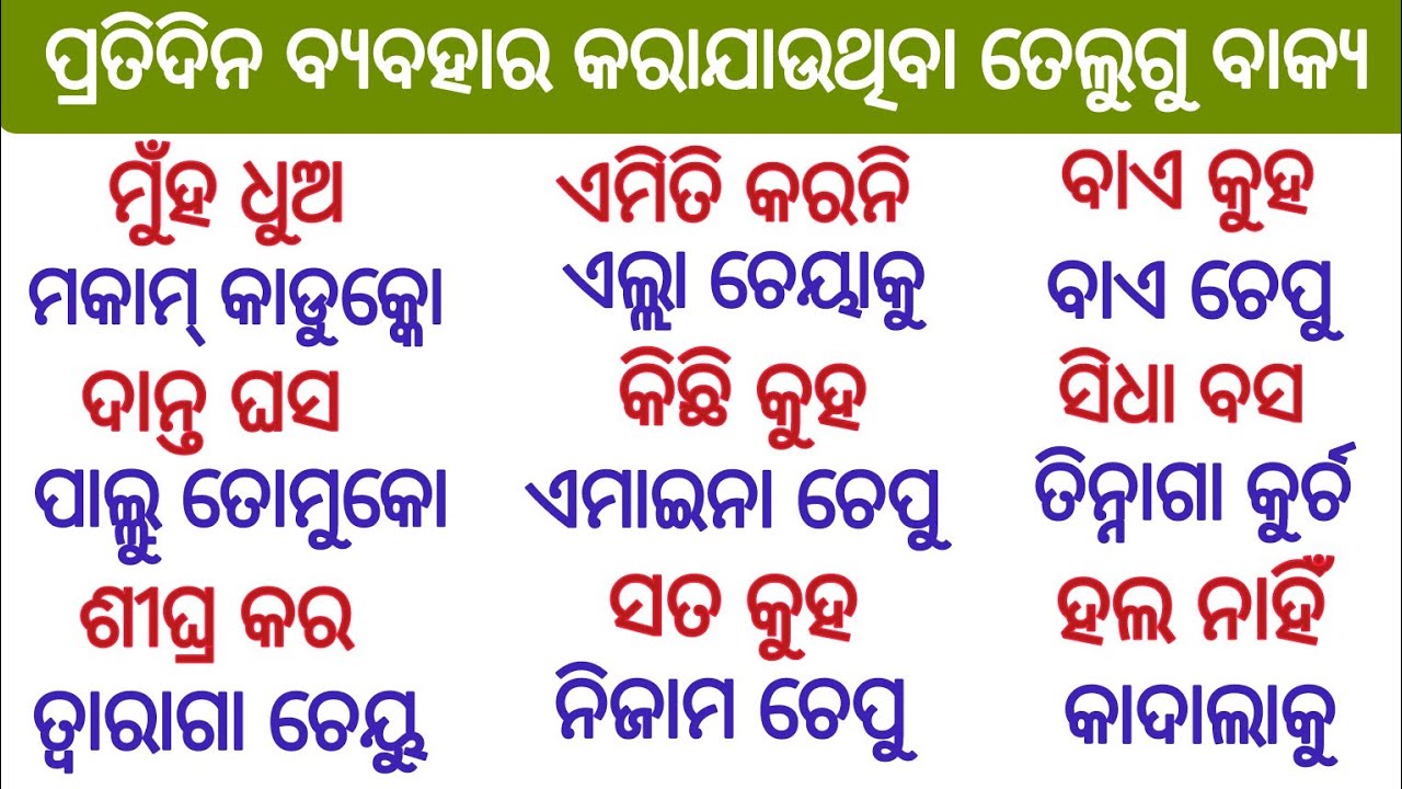 ପ୍ରତିଦିନ ବ୍ୟବହାର କରାଯାଉଥିବା କେତେକ ଛୋଟ ଛୋଟ ତେଲୁଗୁ ବାକ୍ୟ 🗣️//telugu sentences.....