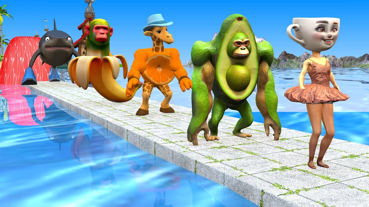 Long Slide Game With Cow Elephant Gorilla Hippopotamus Tiger 3d Animal Game Funny 3d Animals