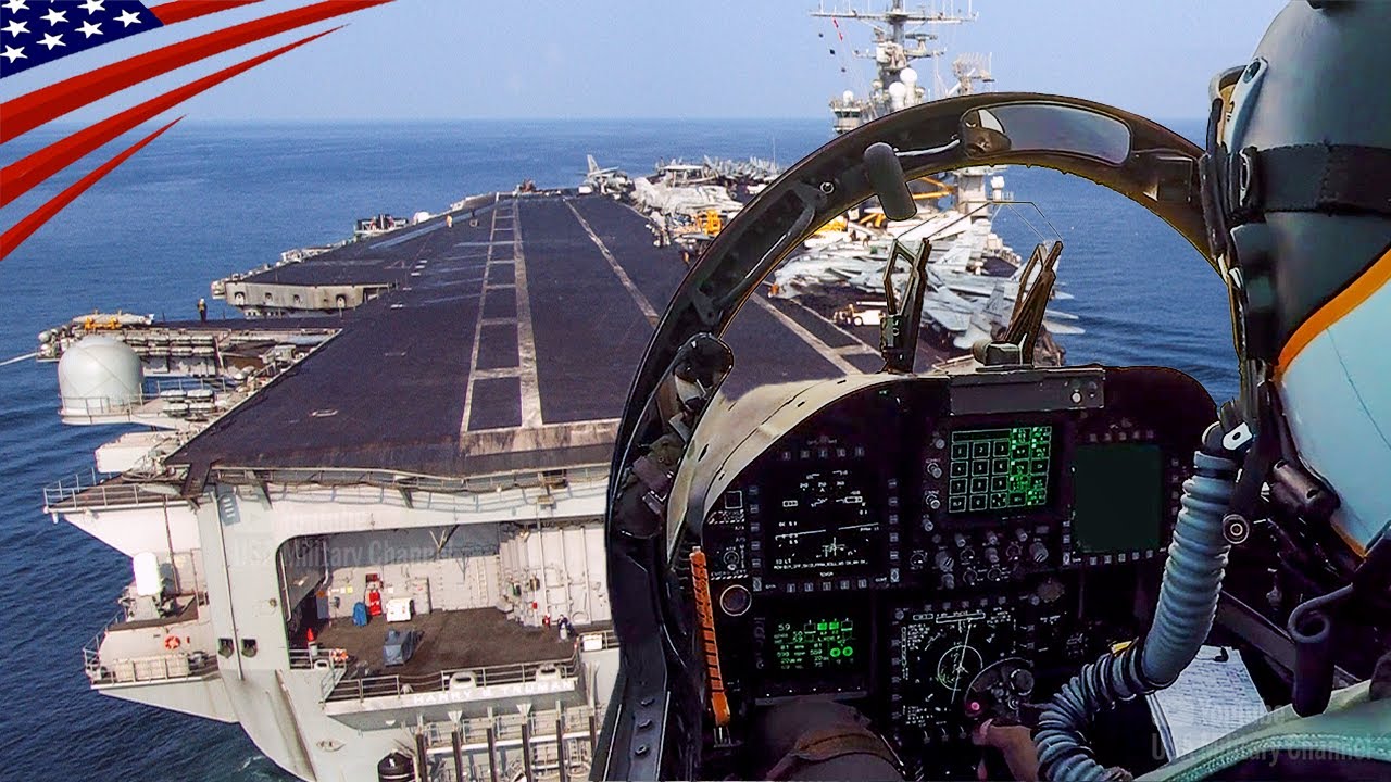 Controlled Crash: Thrilling Cockpit Footage of Fighter Jets Landing on Aircraft Carriers