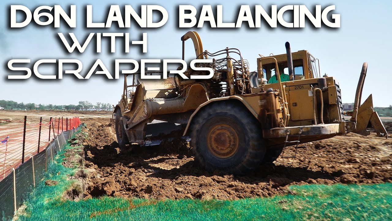 Cat D6N Bulldozer Land Balancing With Scrapers // Residential Excavating