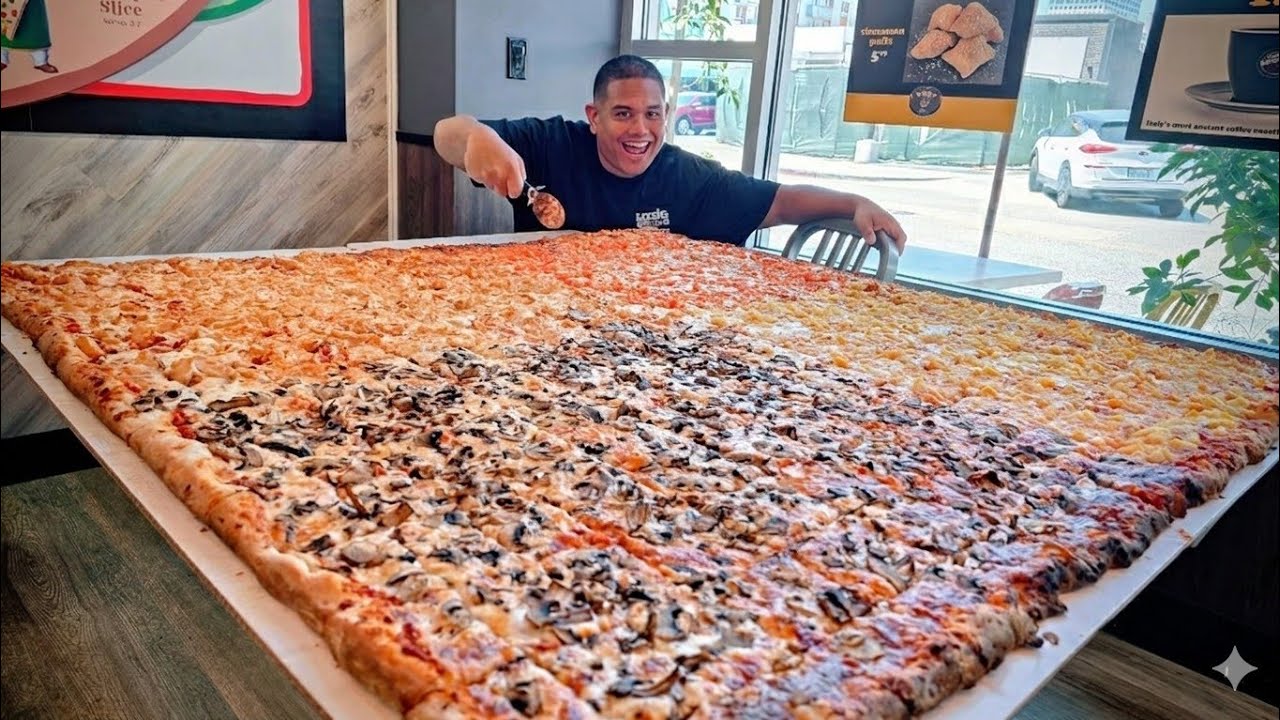 THIS PIZZA WEIGHS CLOSE TO 60 POUNDS