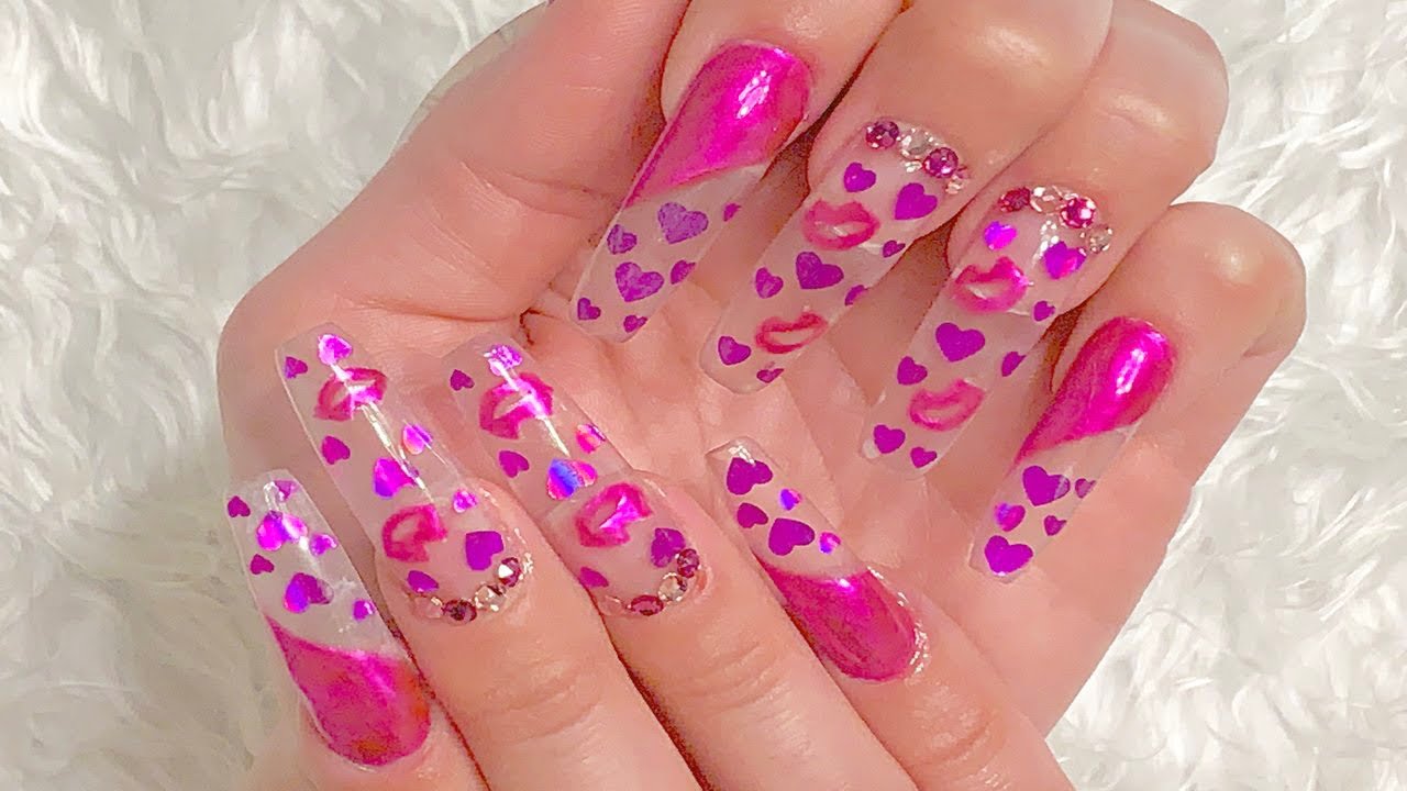 Metallic Kisses & Encapsulated Hearts 💋 Acrylic Nails Tutorial