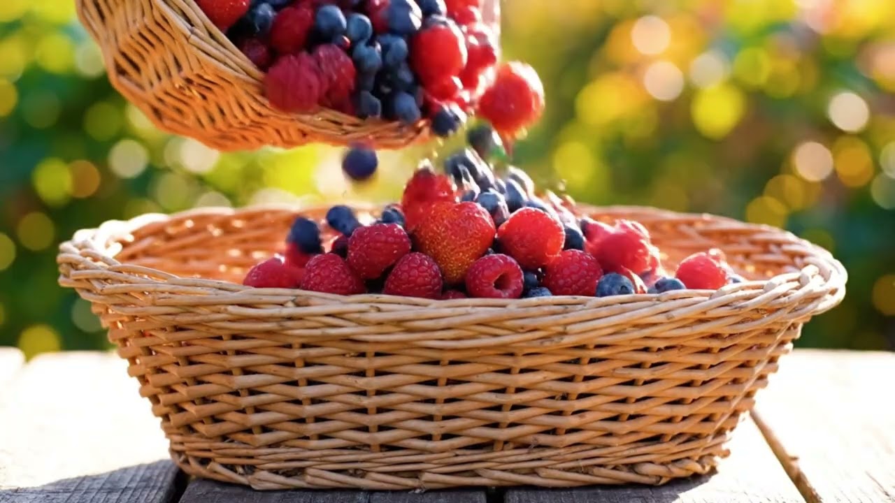 Harvesting Raspberries in a Peaceful European Farm