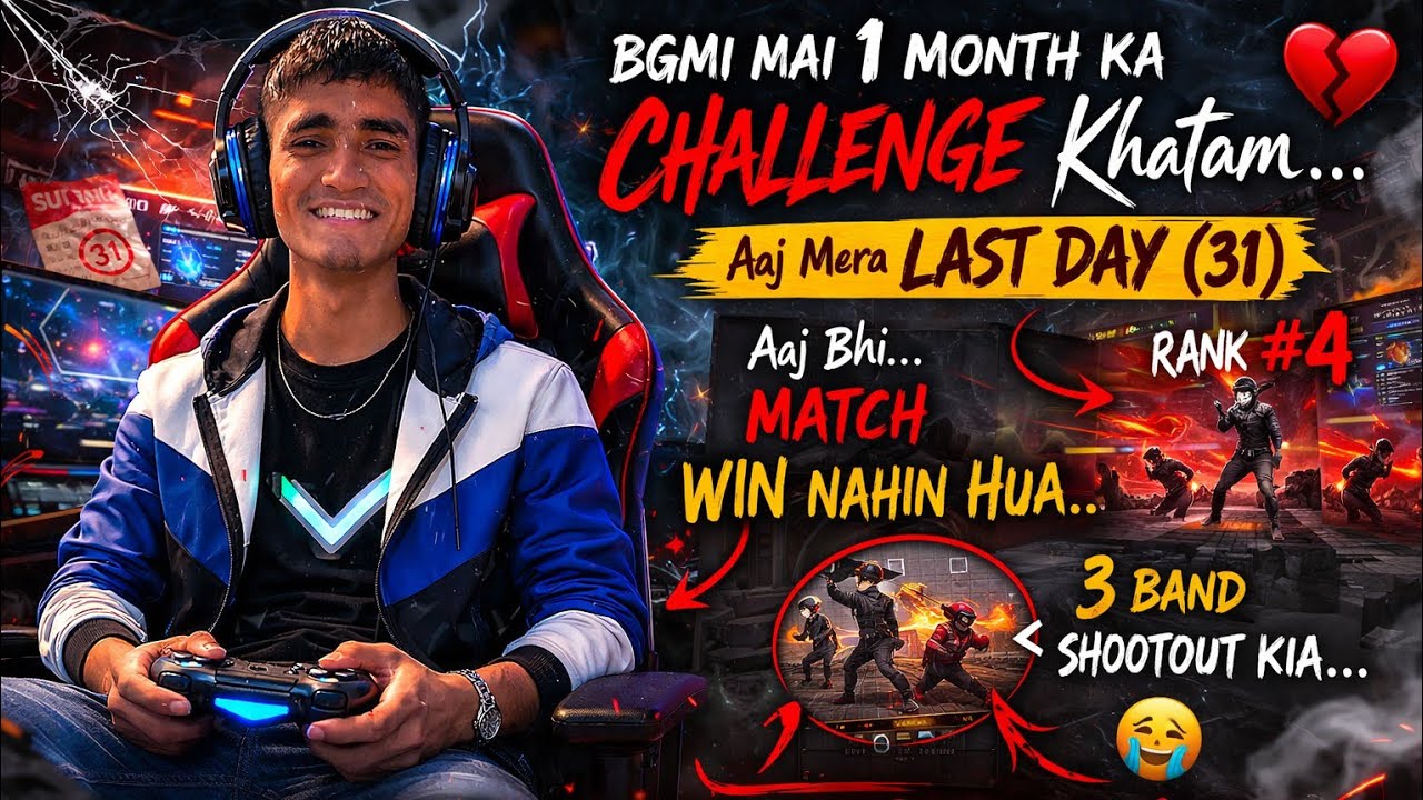 BGMI 1 Month Challenge END 😱 Last Day Bhi Fail! Rank #4 😭