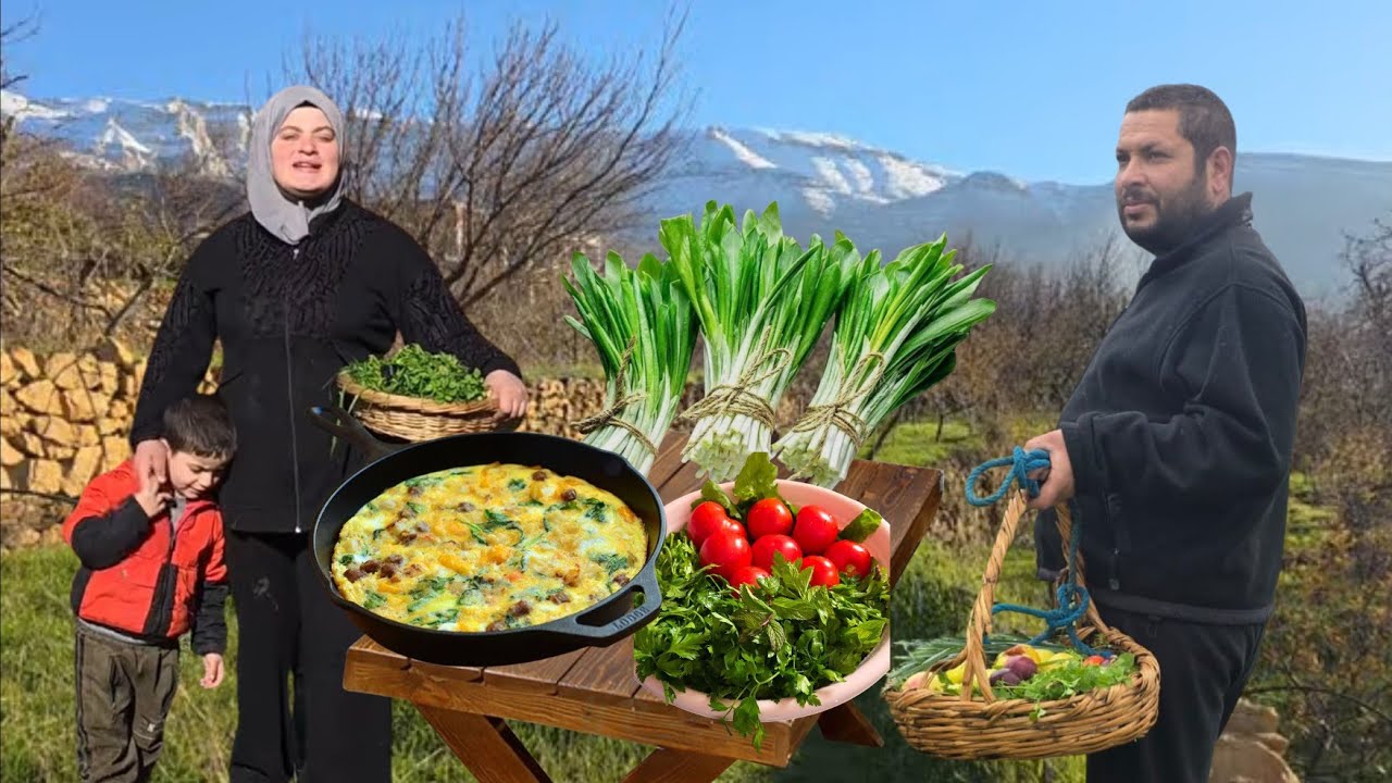 حياة ريفية هادئة ❤️جمع الثوم البري من أعالي جبال لبنان🇱🇧وطبخ فطيرة الكرات الشتوية 🌨