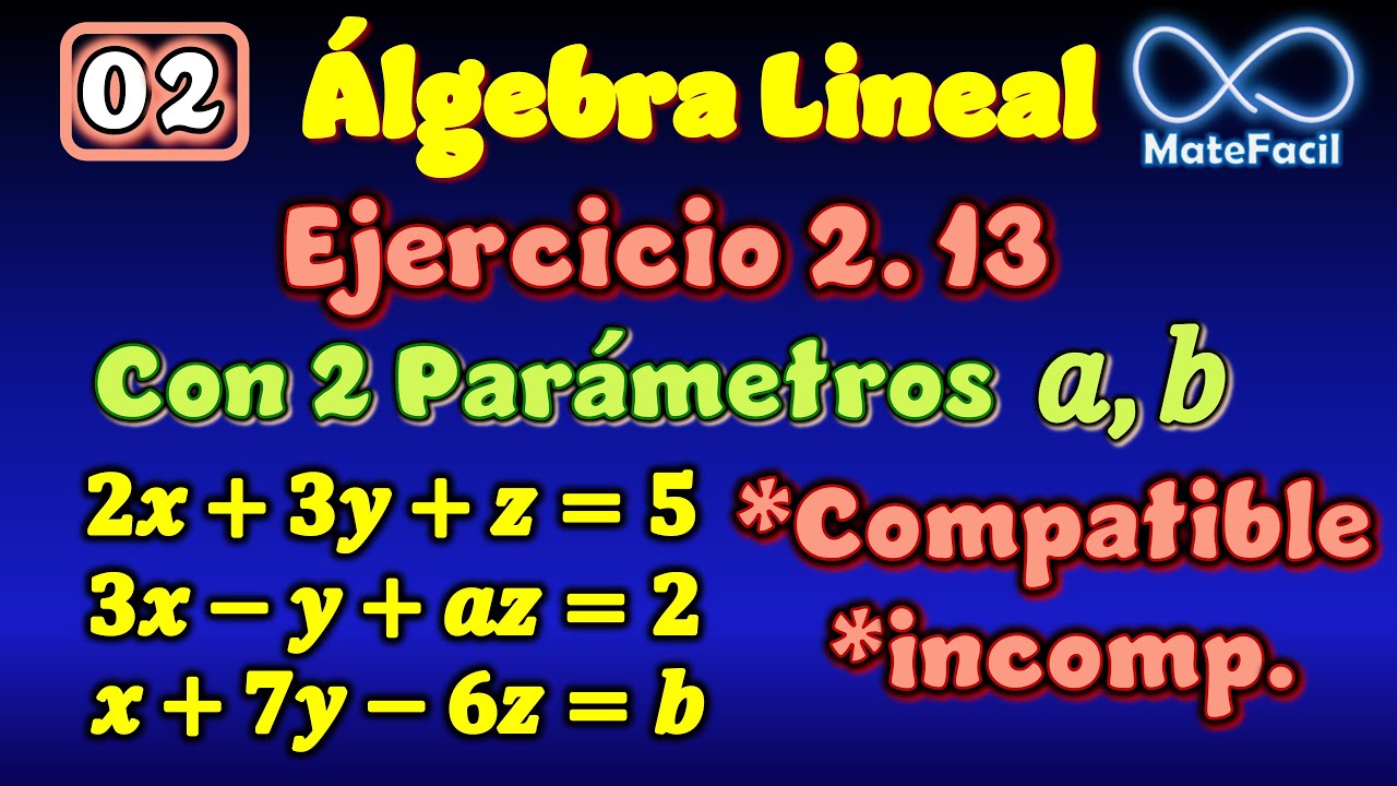 02.13 Sistema 3x3 con 2 parámetros: Compatible, incompatible, etc | Álgebra Lineal