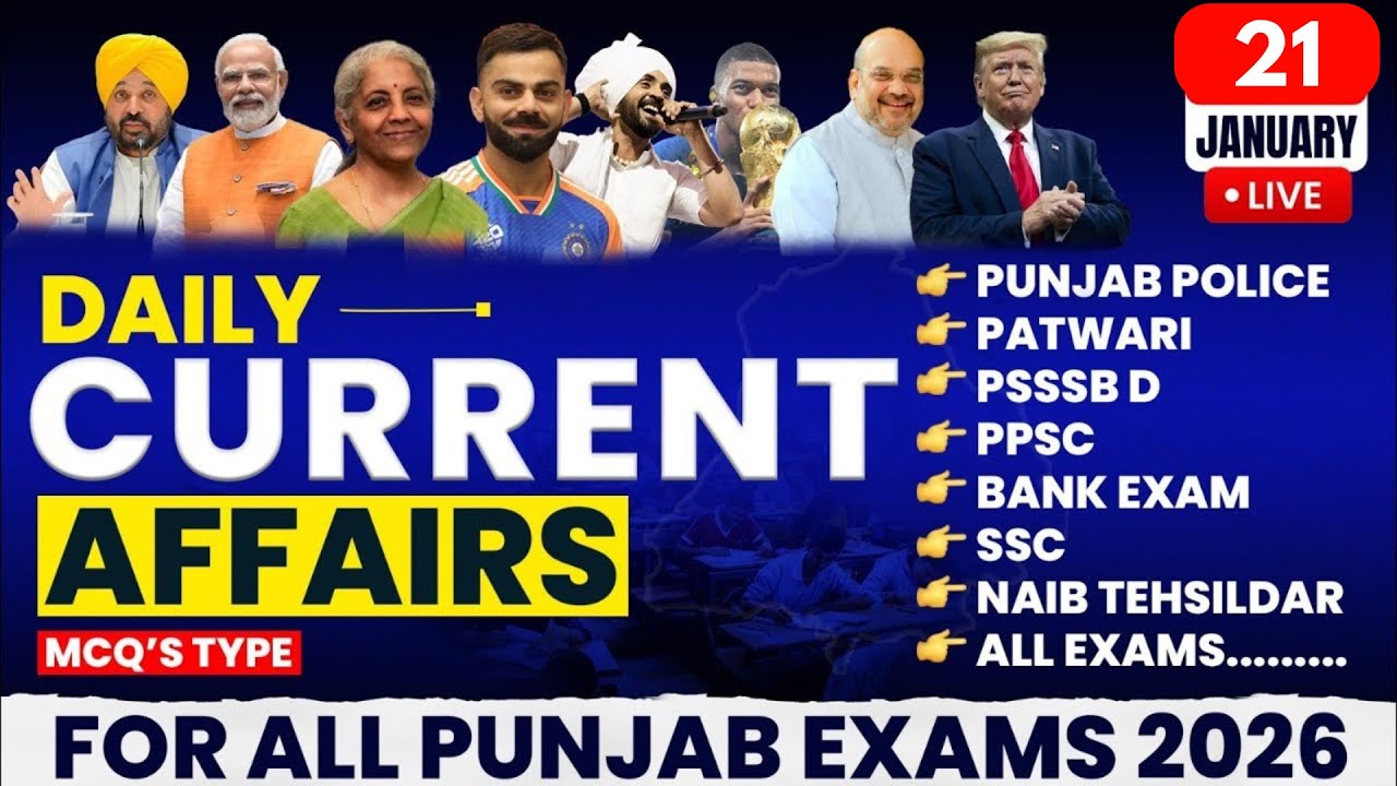 21 January  current affairs 2026 Punjab , Punjab Current Affairs for all Punjab exams, psssb Exams