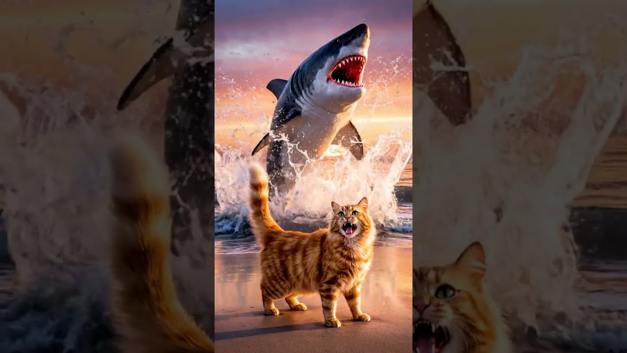 Mama Ginger & Husky Defeat the Shark 🐱🐶🌊