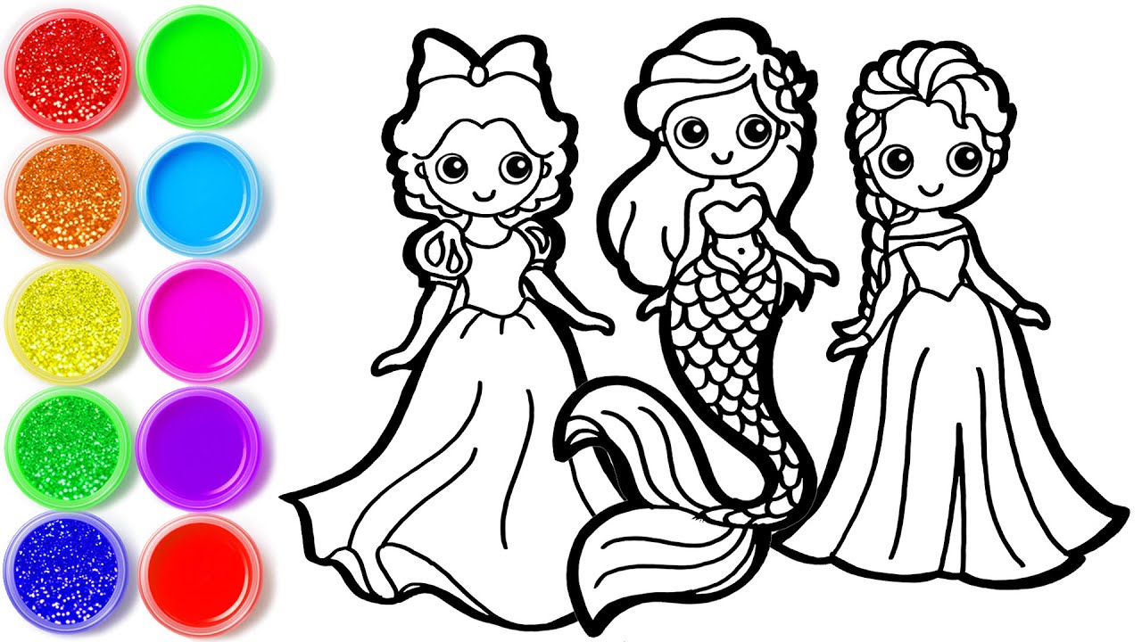 How to draw a Cute Princess - Princesses Drawing and Coloring Page for kids
