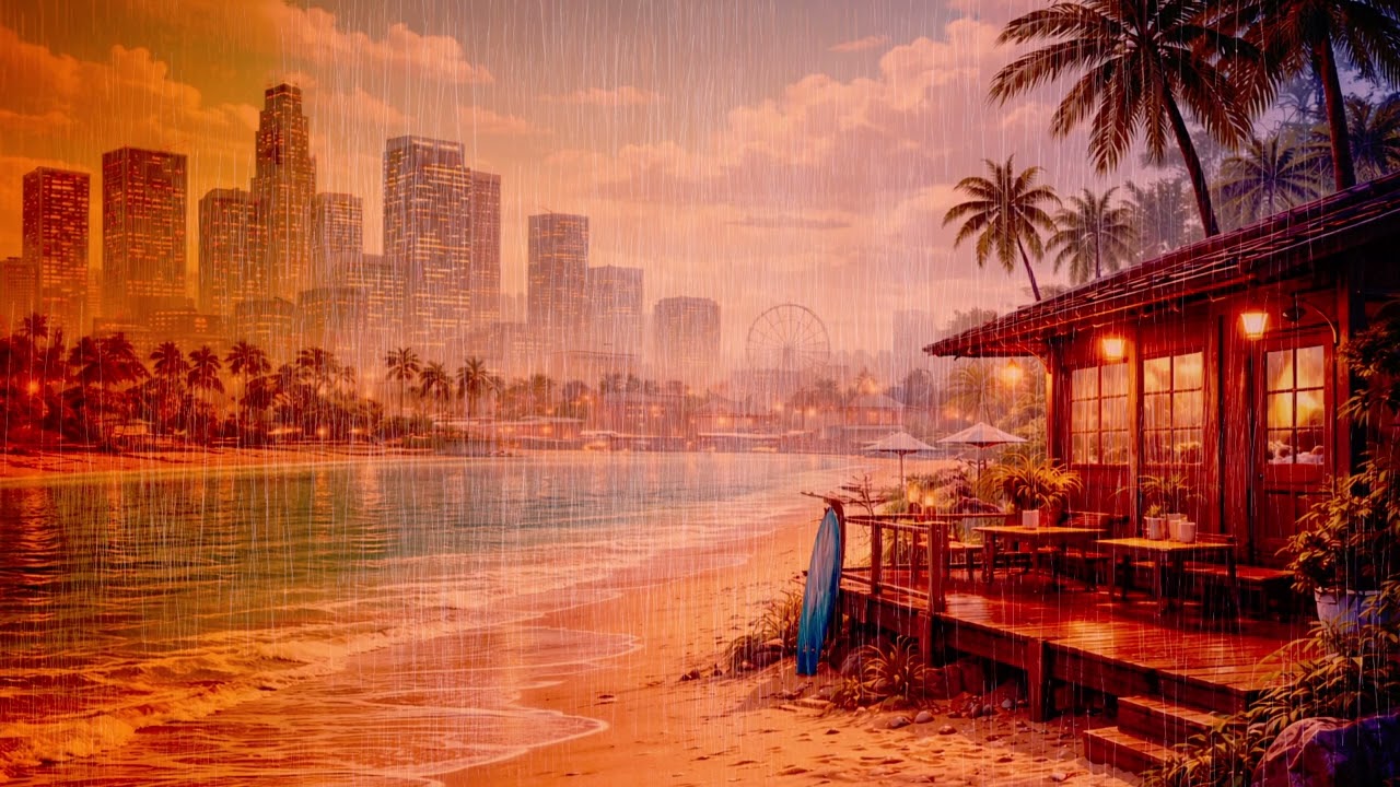 Rain at Sunset Shore Ocean Lo-Fi🏝Chill R&B Beats for Work, Study & Relax