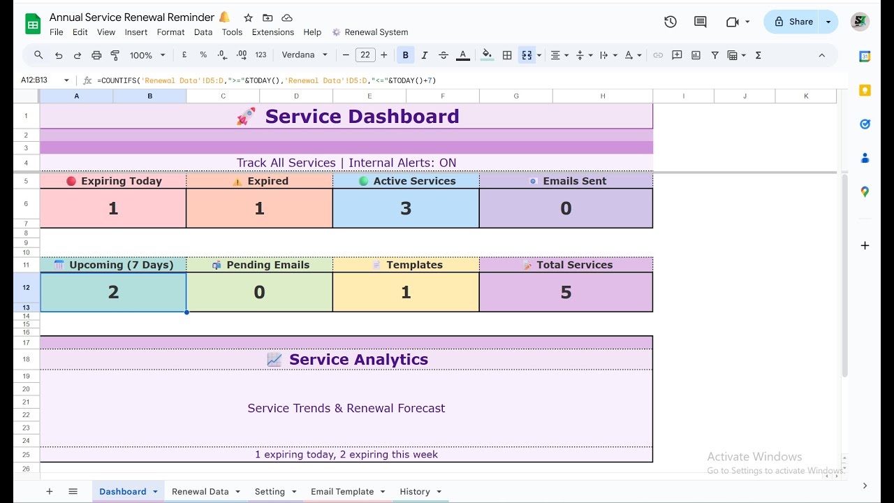 Annual Service Renewal Reminder – Google Sheets with Apps Script (Sheet Zone | SZ076) ✅
