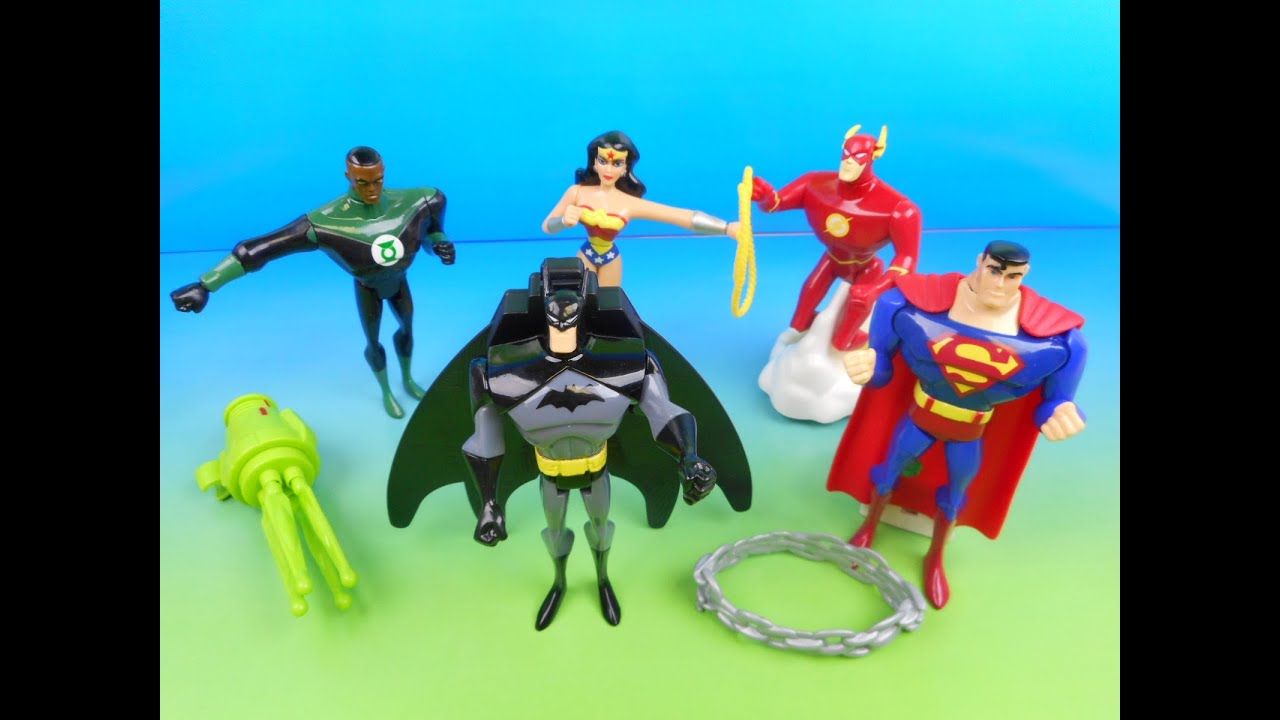 2003 DC JUSTICE LEAGUE SUPER HEROES SET OF 5 JOLLIBEE COLLECTORS MEAL TOYS VIDEO REVIEW