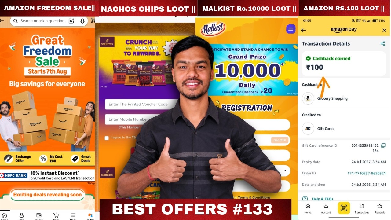 Amazon Freedom Sale, Malkist Rs.10000 Loot, Bank Freeze Problem, Rapido Free Ride, SHEIN & DIGIHAAT