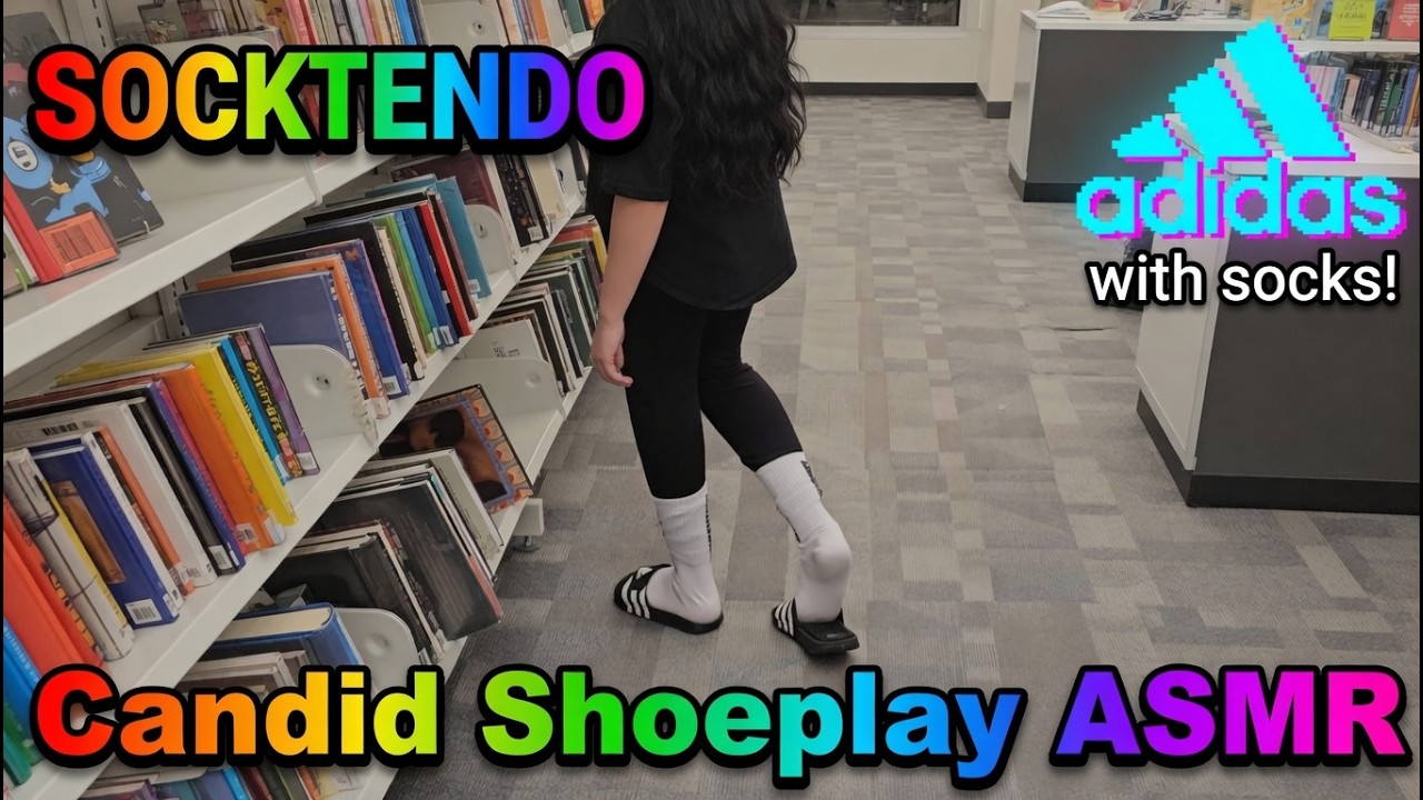 ADIDAS Slides and White sport socks ASMR Try-on live while shopping! #candid