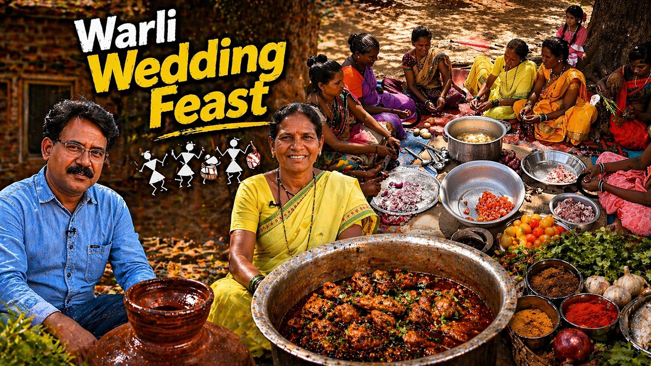 आदिवासी दावत में मटन कैसे बनता है | Warli Adivasi wedding feast। Maharashtra Food