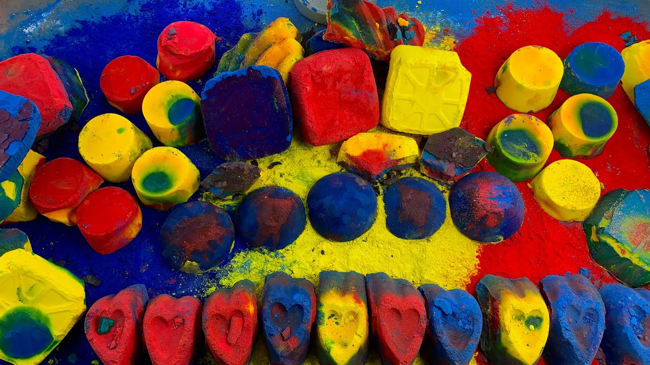 ❤️💙💛 Burst Of Colours Pigment ASMR Iron Oxide Chalk Crush Fascinating Super Satisfying Colourful