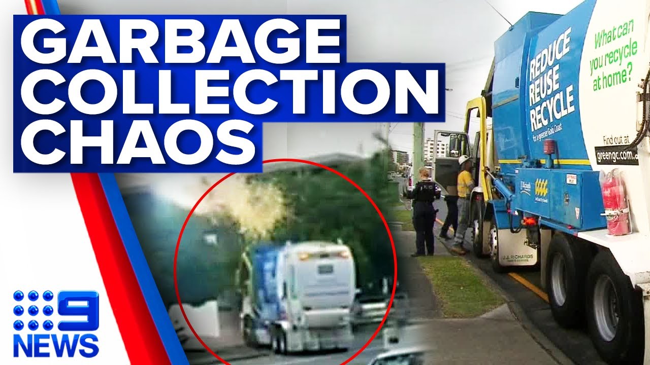 Wires explode after Gold Coast garbage truck driver collides with power line | 9 News Australi