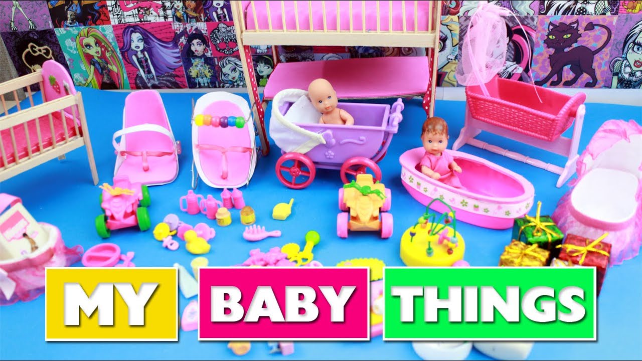 All of My DIY Miniature Baby Crafts so far - crib, stroller, bouncer, bottles,toys, etc