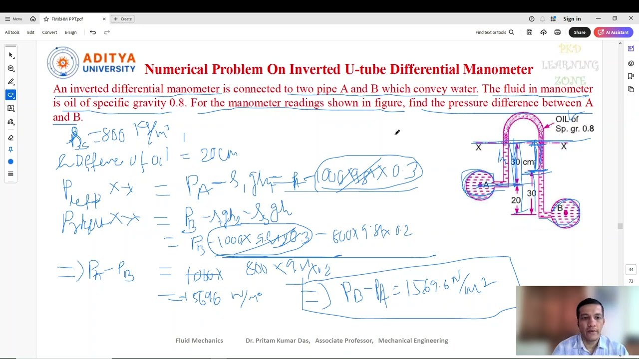 Lecture 25 Problem Solved on #Inverted #U-Tube #Differential #Manometer