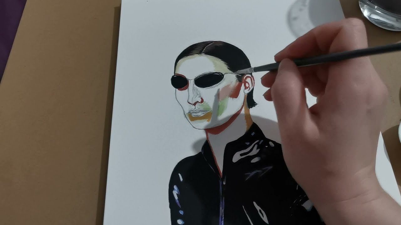 Gouache painting of Trinity The Matrix time lapse