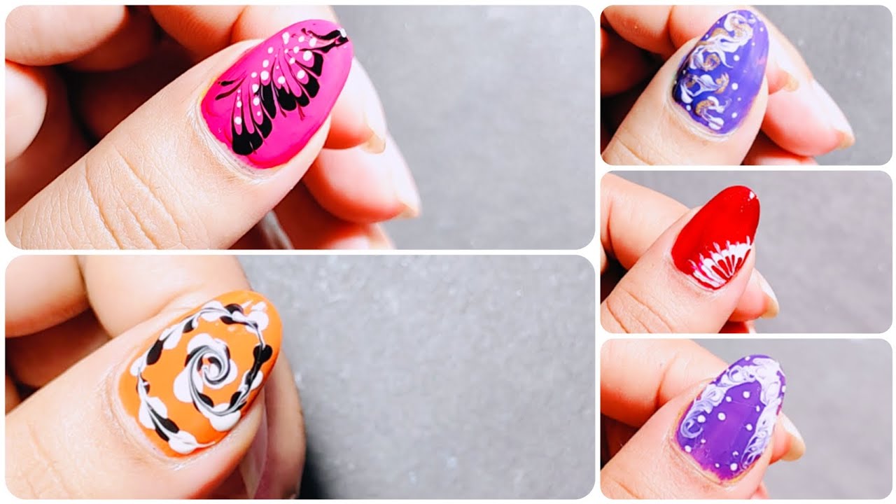 5 Easy Drag Marble Nail Art Designs||Drag Marble Nails For Beginners||Aru's nail world #nailart2025