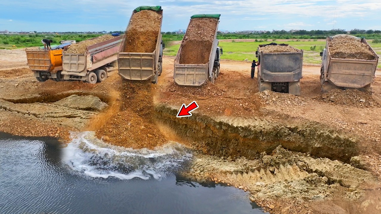 Great!!Unbelievable Land Sink !! Dump Trucks Try To Dumping And Recovery the Land With Bulldozer D60