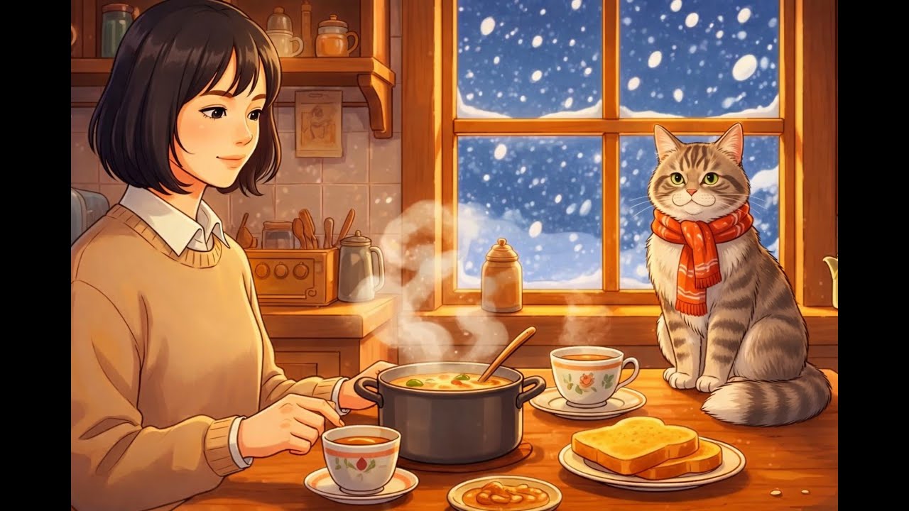 Snow Falling Outside, Simple Soup Inside | Ghibli-Style Video