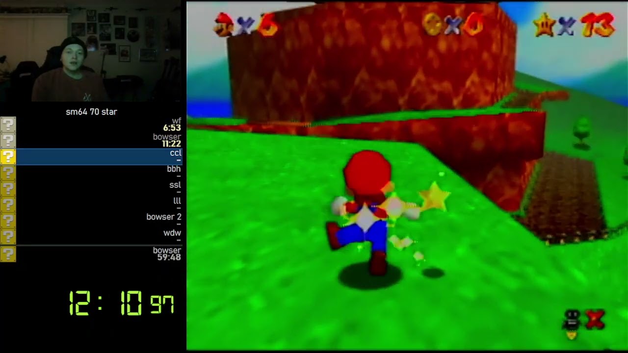 Super Mario 64 70 star Speedrun in 59:15