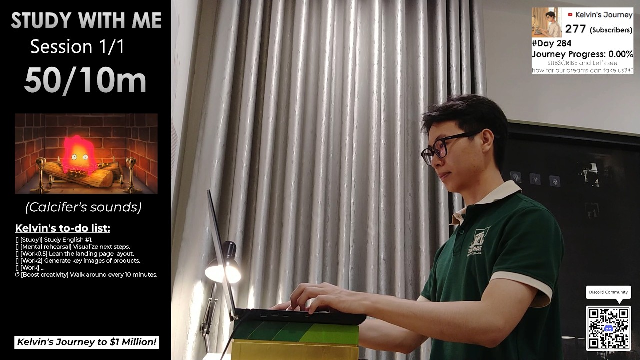 #Day284 Study with me |🍅 1 hour live pomodoro 50/10m🔥Kelvin's Journey to $1Million💰