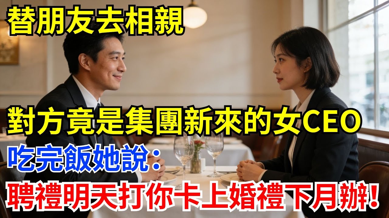替朋友去相親，對方竟是集團新來的女CEO，吃完飯她說：聘禮明天打你卡上，婚禮下月辦！#奇聞軼事 #故事頻道 #故事分享 #職場 #相親#女CEO#男頻#美女總裁