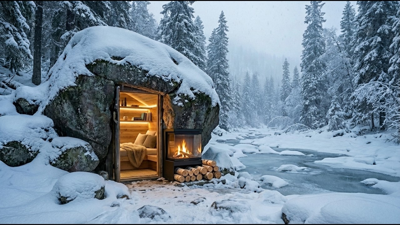 Bulding a Cave Shelter - CAMPING ALONE IN HEAVY SNOW
