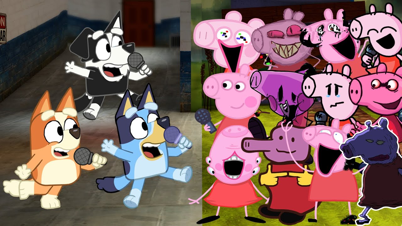 FNF Peppa ALL PHASES vs Bluey, Bingo & Mackenzie | Rainbow Friends Chapter 2 - Friday Night Funkin'