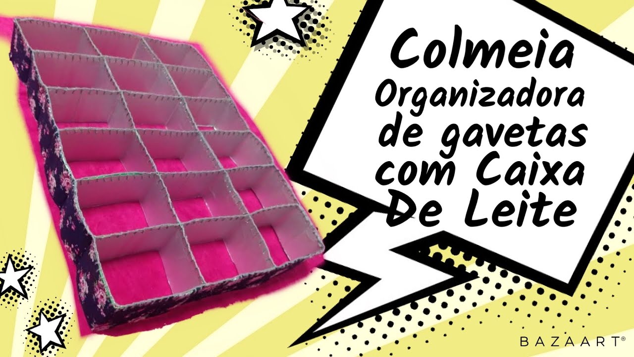 Organizador de gavetas com caixa de leite (tipo colmeia)